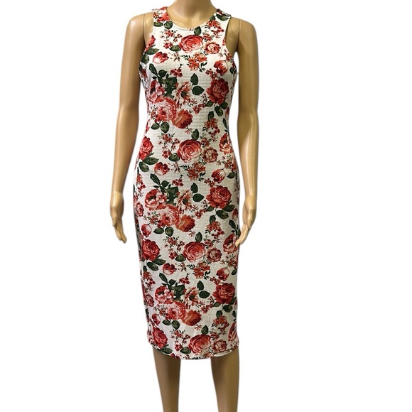 Love J Formfitting Floral Sleeveless Textured Pull Over Midi Dress Womens Medium - Picture 1 of 11
